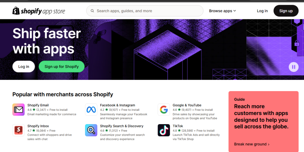 Shopify app store