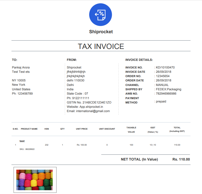 ecommerce invoice online shopping