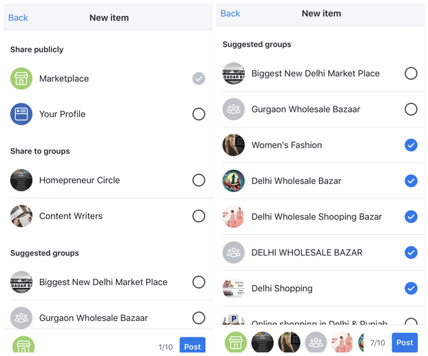 Marketplace post visibility in groups and among friends