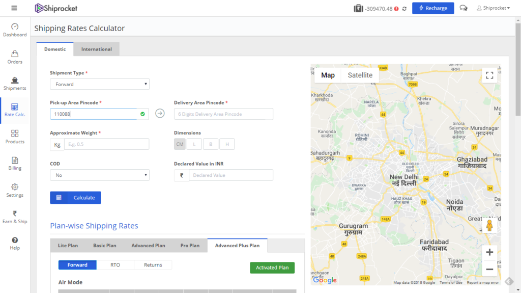 rate calculation for shipments